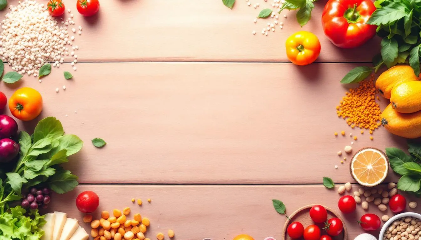 A colorful, healthy meal spread showcasing nutrition tips for fitness over 50.