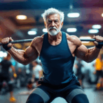 An older adult lifting weights in a gym, emphasizing strength training for fitness levels.